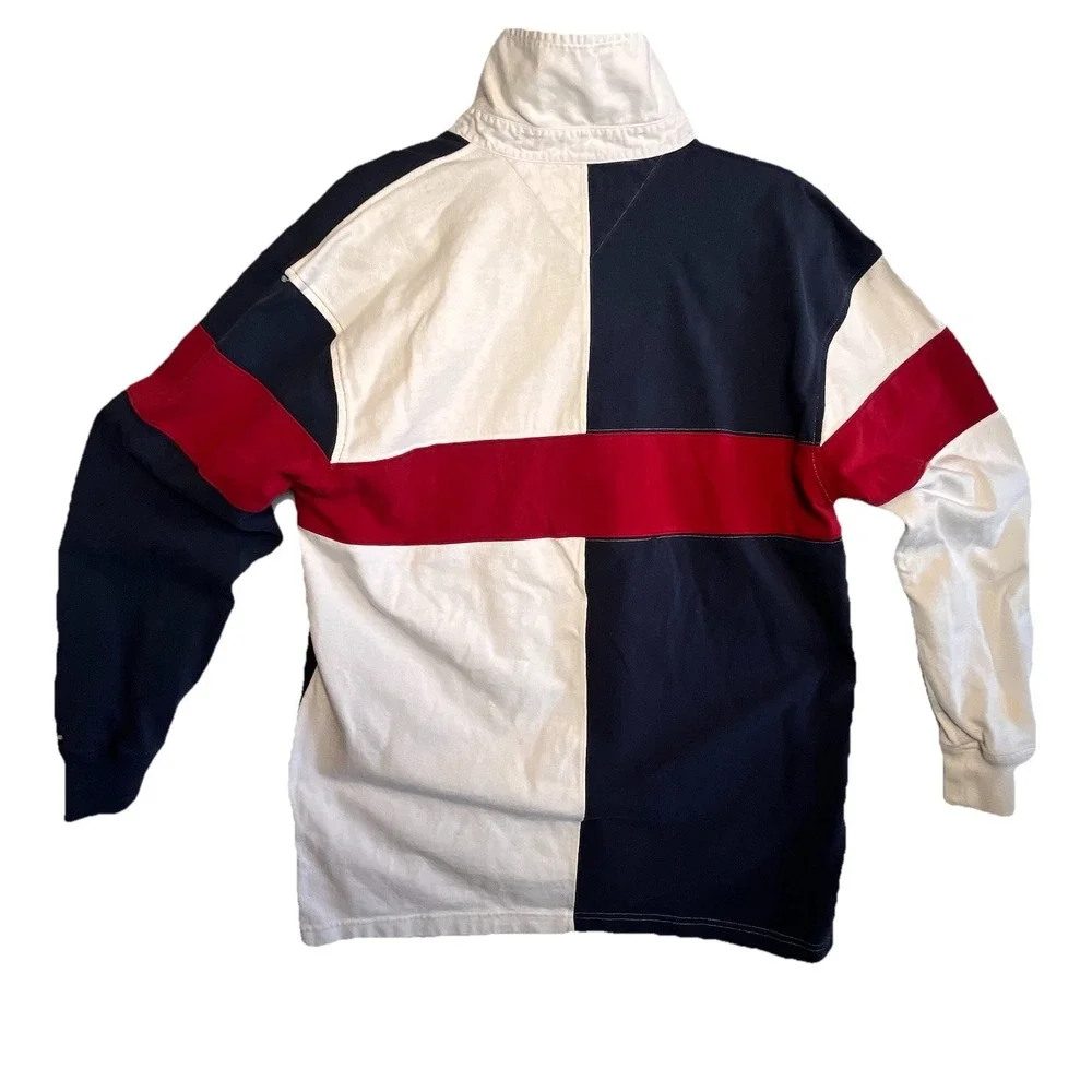 Vintage‎ Rugby Tommy Hilfiger Polo Sport Color block Spell Out Logo 90s